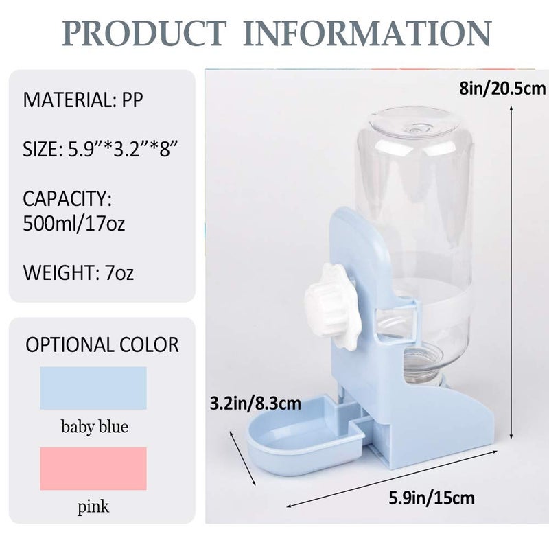 kathson Rabbit Water Bottle, 17oz Hanging Water Fountain Automatic Dispenser No Leak WaterFeeder for Bunny Chinchilla Guinea Pig Hedgehog Ferret, Blue - Image 5